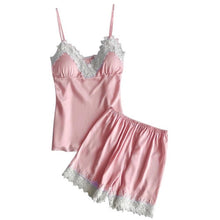 Load image into Gallery viewer, Two Piece Summer Thin Stripe Satin Pyjamas