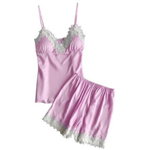 Load image into Gallery viewer, Two Piece Summer Thin Stripe Satin Pyjamas