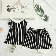 Load image into Gallery viewer, Two Piece Summer Thin Stripe Satin Pyjamas