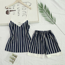 Load image into Gallery viewer, Two Piece Summer Thin Stripe Satin Pyjamas