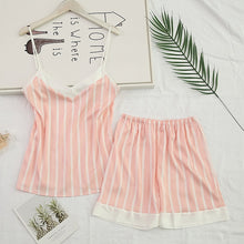 Load image into Gallery viewer, Two Piece Summer Thin Stripe Satin Pyjamas