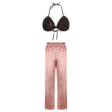 Load image into Gallery viewer, Frill Detail Triangle Bra &amp; Satin Pants Pajamas