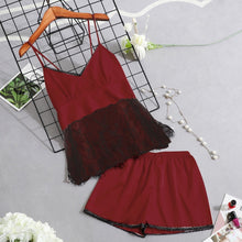 Load image into Gallery viewer, Two Piece Summer Thin Stripe Satin Pyjamas