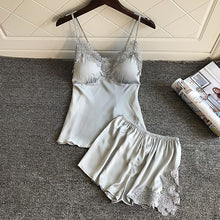 Load image into Gallery viewer, Two Piece Summer Thin Stripe Satin Pyjamas