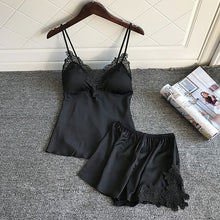 Load image into Gallery viewer, Two Piece Summer Thin Stripe Satin Pyjamas