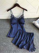 Load image into Gallery viewer, Two Piece Summer Thin Stripe Satin Pyjamas
