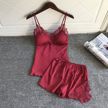 Load image into Gallery viewer, Two Piece Summer Thin Stripe Satin Pyjamas