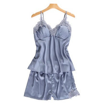 Load image into Gallery viewer, Two Piece Summer Thin Stripe Satin Pyjamas