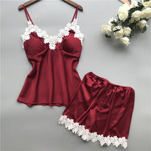 Load image into Gallery viewer, Two Piece Summer Thin Stripe Satin Pyjamas
