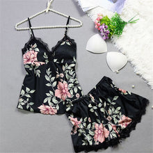 Load image into Gallery viewer, Summer nightgown pyjamas Women Silk Satin Sleepwear Sexy Flower Lace Lingerie Set V-neck Temptation Underwear Pajamas gecelik