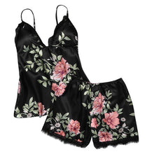 Load image into Gallery viewer, Summer nightgown pyjamas Women Silk Satin Sleepwear Sexy Flower Lace Lingerie Set V-neck Temptation Underwear Pajamas gecelik