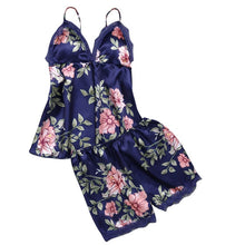 Load image into Gallery viewer, Summer nightgown pyjamas Women Silk Satin Sleepwear Sexy Flower Lace Lingerie Set V-neck Temptation Underwear Pajamas gecelik