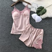 Load image into Gallery viewer, Two Piece Summer Thin Stripe Satin Pyjamas