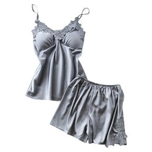 Load image into Gallery viewer, Two Piece Summer Thin Stripe Satin Pyjamas