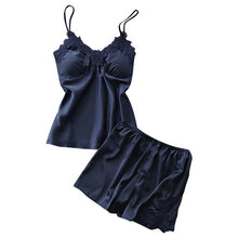 Load image into Gallery viewer, Two Piece Summer Thin Stripe Satin Pyjamas