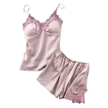 Load image into Gallery viewer, Two Piece Summer Thin Stripe Satin Pyjamas