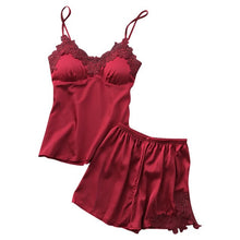 Load image into Gallery viewer, Two Piece Summer Thin Stripe Satin Pyjamas