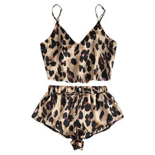 Load image into Gallery viewer, Two Piece Leopard Summer Thin Stripe Satin Pyjamas